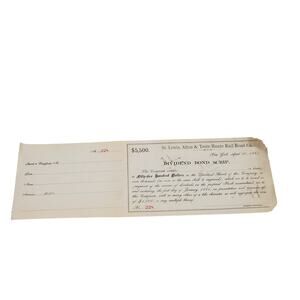 St. Louis, Alton and Terre Haute Rail Road Co NY $5,500 Bond Railroad Bonds 228